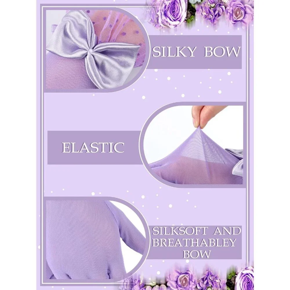 Women's Short Purple Bow Lace Gloves Tea Party Elegant Opera Wedding Accessories